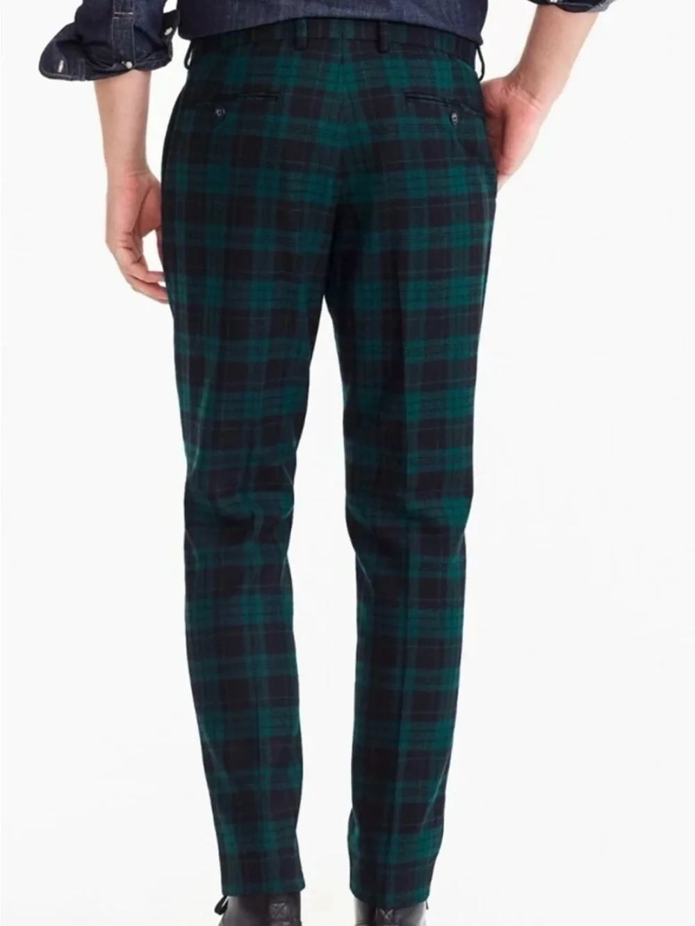 J.Crew Bowery Slim Pant in Wool Tartan 33x 32 Black Green